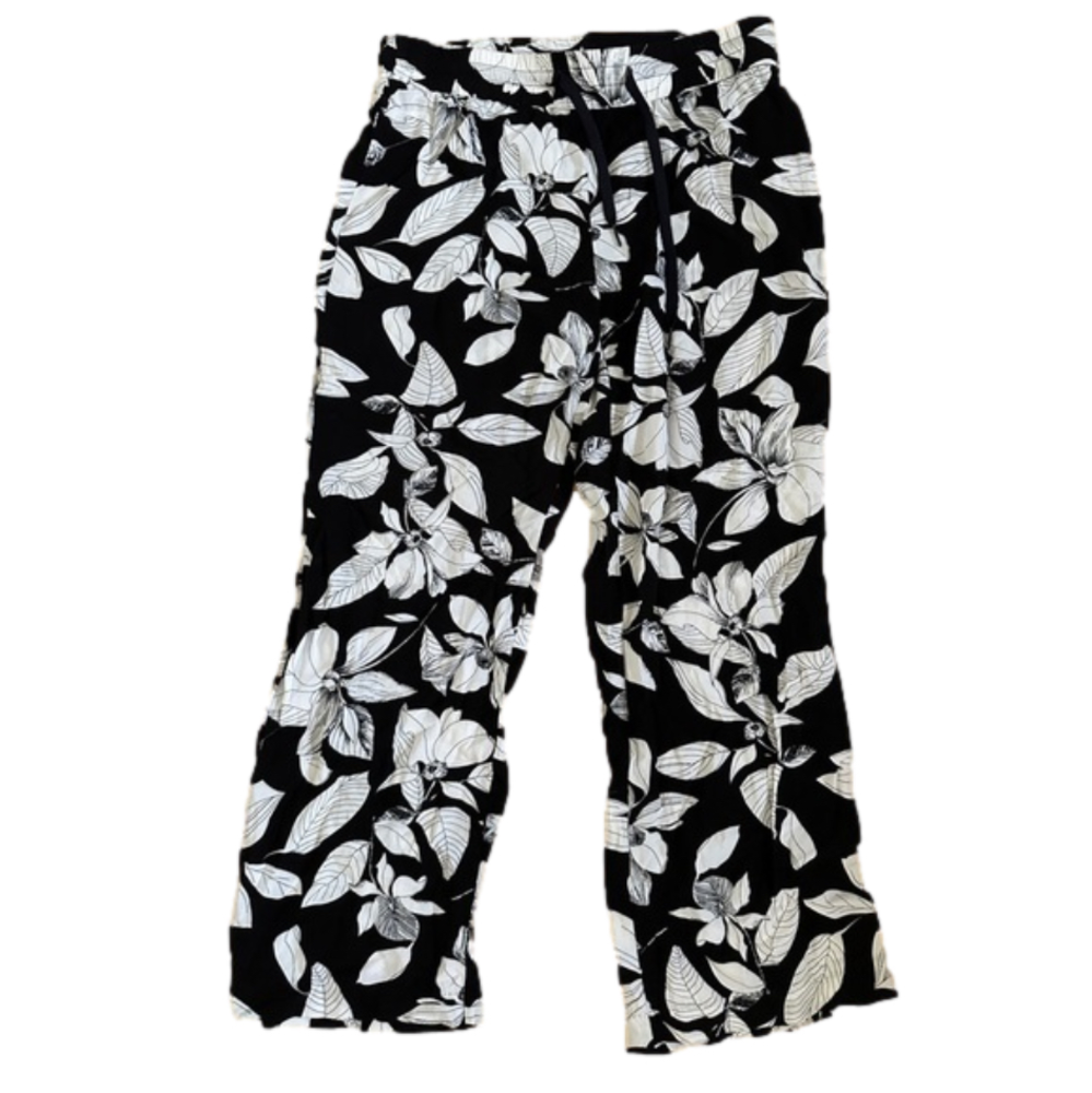 Cynthia Rowley Black White Floral Wide Leg Flare Beach Pattern Pants High Waist‎